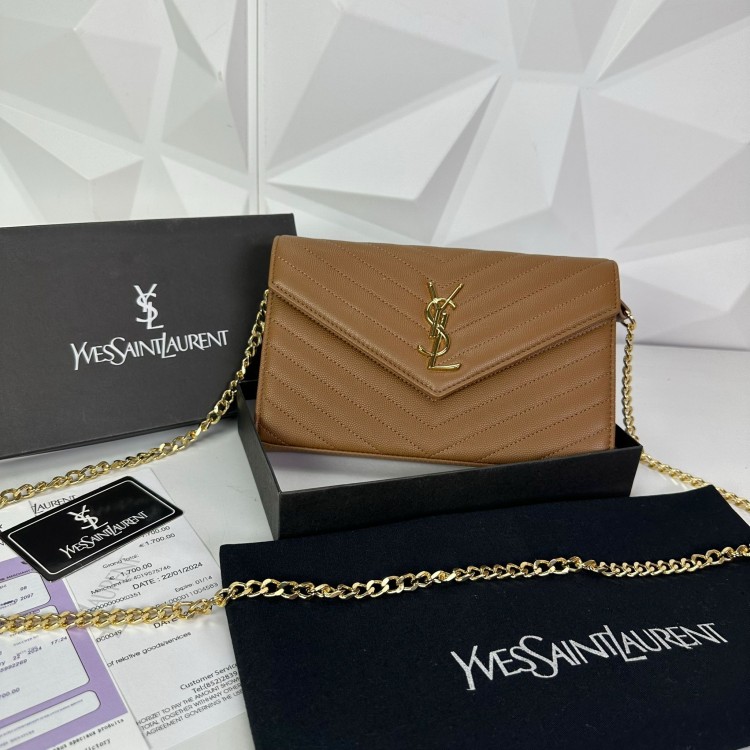 YVES SAİNT LAURENT (YSL) QUİLTED ZARF CAVİAR VİZON